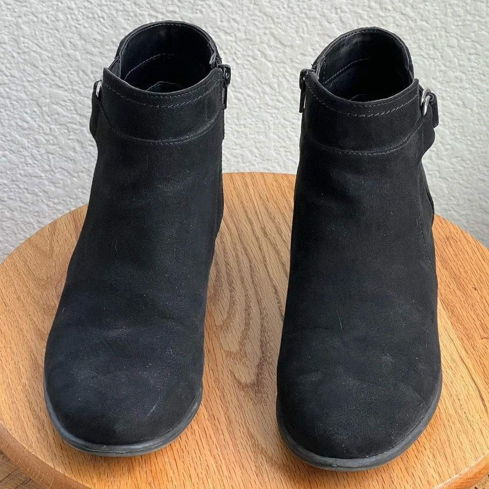 Unisa Suede Ankle Boots Black Booties with Buckle Detail Size 10 M